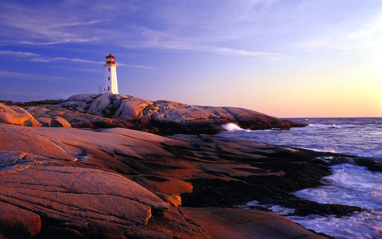 закат, море, маяк, океан, канада, новая шотландия, маяк пегги-пойнт, маяк пеггис-коув, peggys point lighthouse, peggy's cove, sunset, sea, lighthouse, the ocean, canada