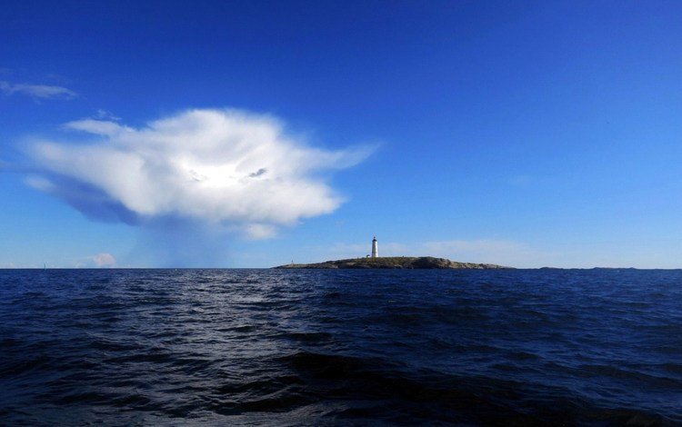 небо, море, маяк, остров, the sky, sea, lighthouse, island