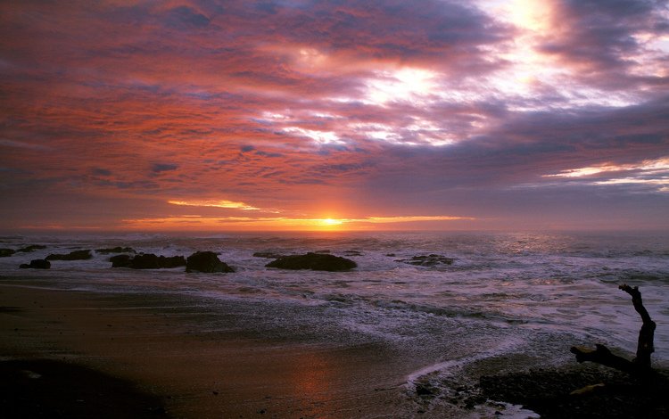 камни, волны, закат, тучи, море, пляж, stones, wave, sunset, clouds, sea, beach
