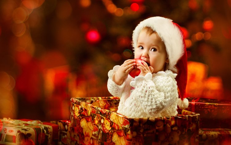 ребенок, шапка, подарок, праздник, коробки, child, hat, gift, holiday, box