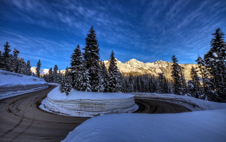 дорога, горы, зима, пейзаж, road, mountains, winter, landscape