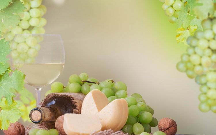 орехи, виноград, бокал, сыр, вино, бутылка, nuts, grapes, glass, cheese, wine, bottle