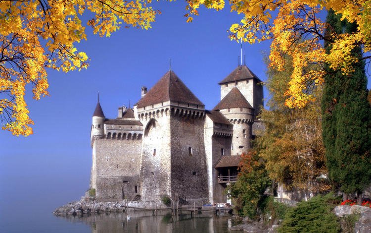 осень, швейцария, шильонский замок, монтрё, autumn, switzerland, chillon castle, montreux