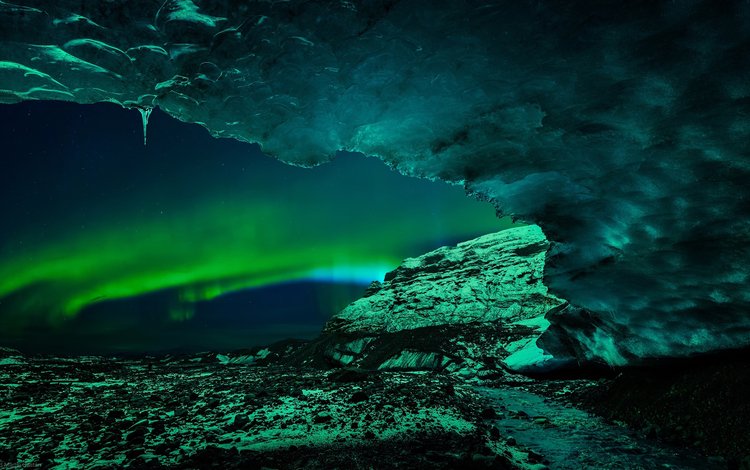 сияние, лёд, пещера, исландия, национальный парк, ватнайекюдль, lights, ice, cave, iceland, national park, vatnajökull