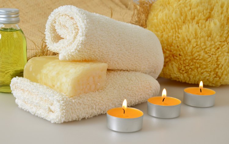 свечи, полотенце, спа, мыло, гель для душа, мочалка, candles, towel, spa, soap, shower gel, washcloth