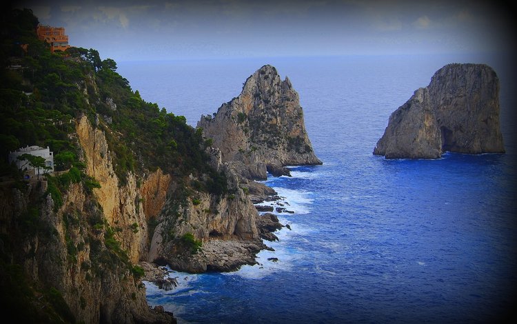 скалы, пейзаж, море, италия, остров капри, rocks, landscape, sea, italy, the island of capri