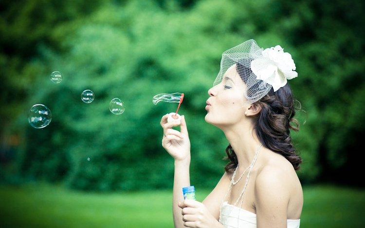 девушка, невеста, мыльные пузыри, girl, the bride, bubbles