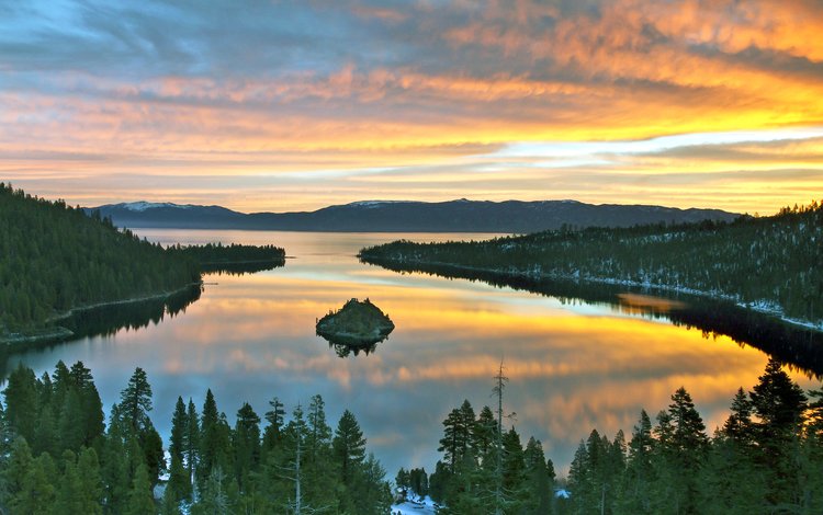 деревья, восход, пейзаж, сша, калифорния, озеро тахо, trees, sunrise, landscape, usa, ca, lake tahoe