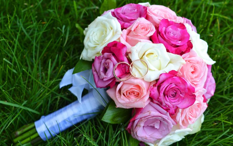 розы, букет, кольца, свадьба, roses, bouquet, ring, wedding