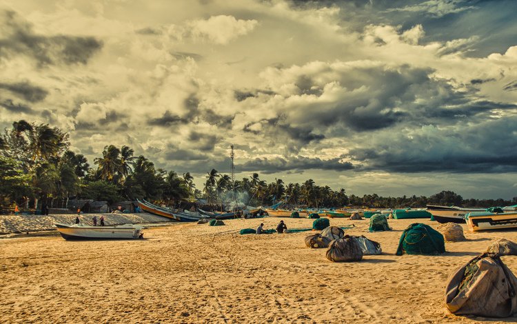 пляж, лодки, сети, рыбаки, шри-ланка, beach, boats, network, fishermen, sri lanka