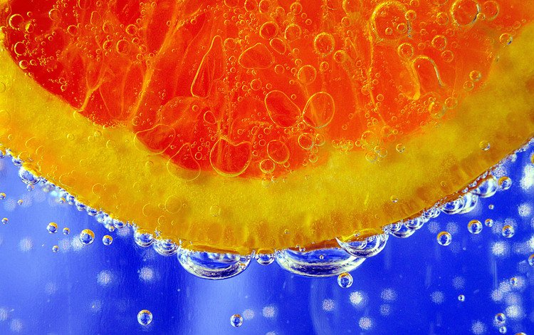 вода, апельсин, пузырьки, долька, water, orange, bubbles, slice