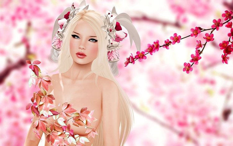 цветы, девушка, весна, 3д, flowers, girl, spring, 3d