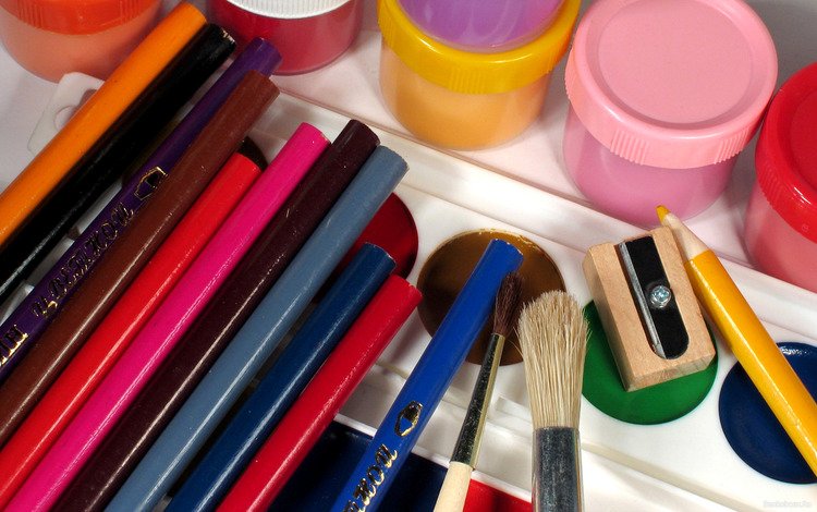 макро, разноцветные, краски, карандаши, рисование, кисточки, цветные карандаши, macro, colorful, paint, pencils, drawing, brush, colored pencils