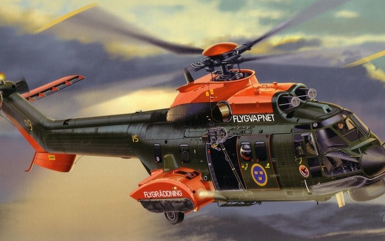 небо, арт, вертолет, eurocopter, as 532, многоцелевой. средний, the sky, art, helicopter, multi-purpose. average