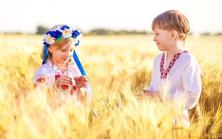 поле, девочка, пшеница, мальчик, field, girl, wheat, boy