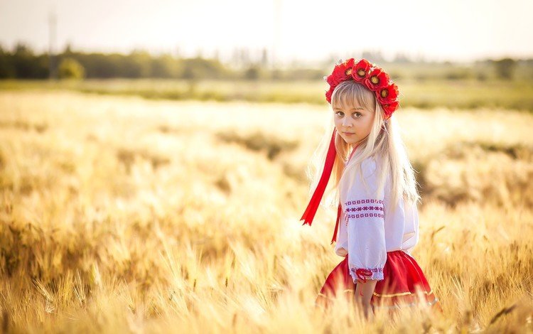 поле, девочка, пшеница, венок, field, girl, wheat, wreath