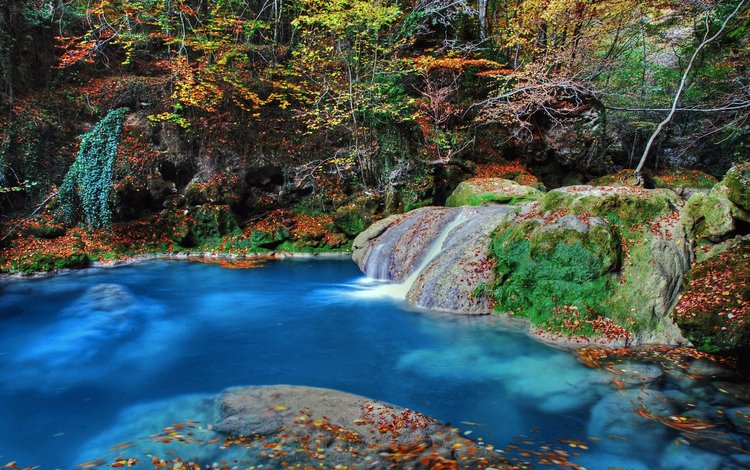 скалы, водопад, осень, испания, каскад, rocks, waterfall, autumn, spain, cascade