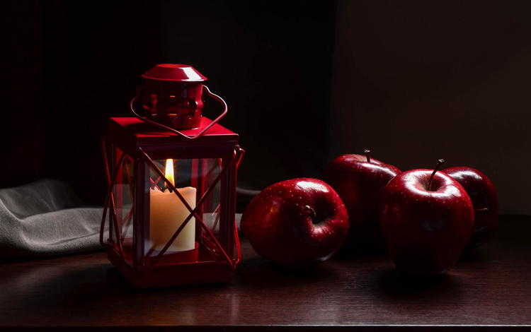 фрукты, яблоки, фонарь, свеча, fruit, apples, lantern, candle