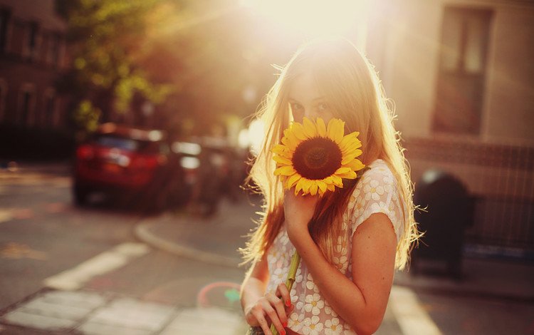 девушка, настроение, блондинка, подсолнух, girl, mood, blonde, sunflower