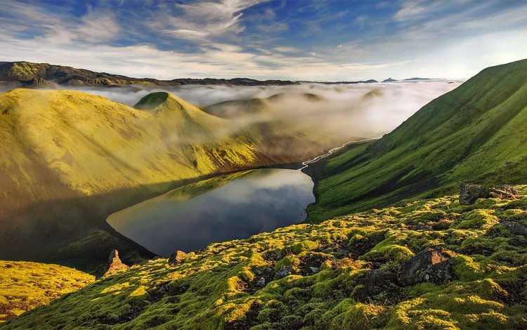 небо, озеро, горы, природа, туман, долина, ландшафт, the sky, lake, mountains, nature, fog, valley, landscape