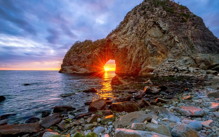 скалы, природа, камни, закат, пейзаж, море, япония, солнечные лучи, rocks, nature, stones, sunset, landscape, sea, japan, the sun's rays