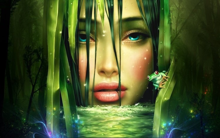вода, девушка, лягушка, лицо, water, girl, frog, face