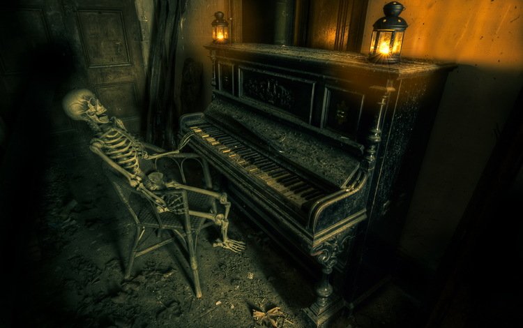 музыка, пианино, скелет, music, piano, skeleton
