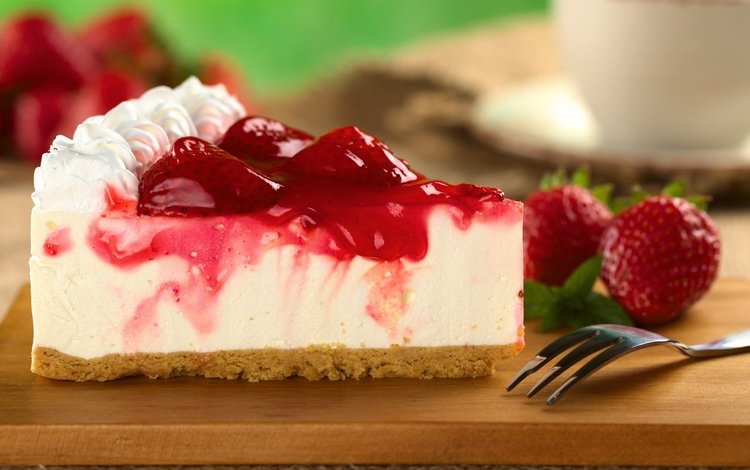 клубника, ягоды, торт, десерт, пирожное, кусок, чизкейк, strawberry, berries, cake, dessert, piece, cheesecake