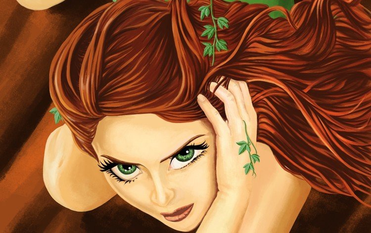 арт, взгляд, волосы, лицо, зеленые глаза, яд, dc comics, ядовитый плющ, памела лилиан айсли, pamela lillian isley, art, look, hair, face, green eyes, poison, poison ivy
