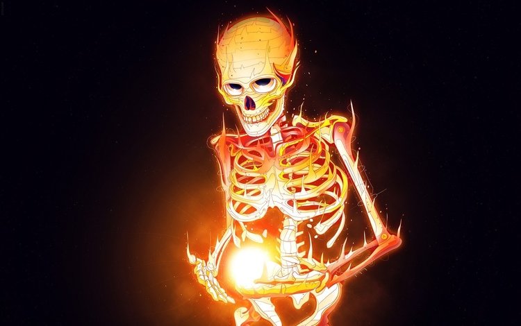 пламя, огонь, череп, скелет, m., flame, fire, skull, skeleton