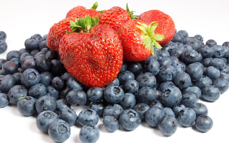 клубника, ягоды, белый фон, черника, strawberry, berries, white background, blueberries