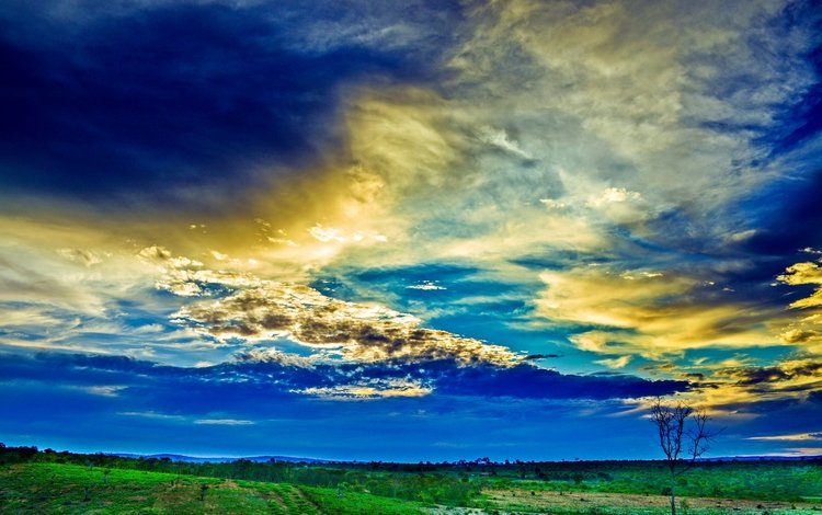 небо, трава, облака, поле, зарево, the sky, grass, clouds, field, glow