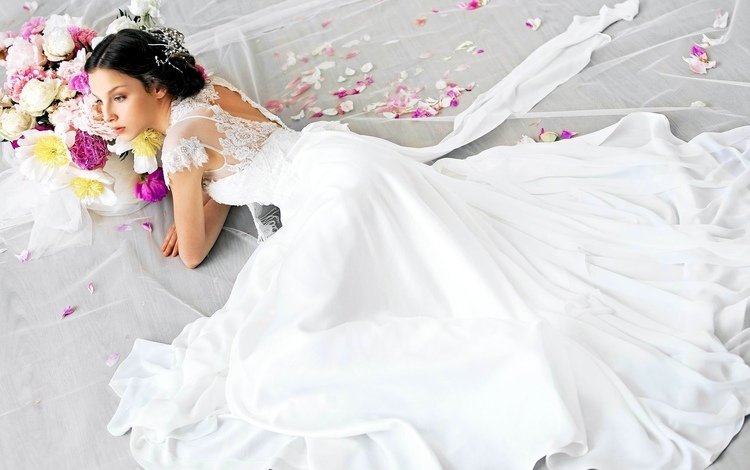 цветы, платье, невеста, flowers, dress, the bride