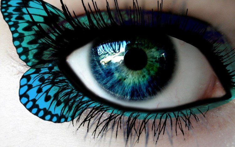 декоративный макияж, в виде бабочки, для голубых глаз., decorative makeup, butterfly, for blue eyes.
