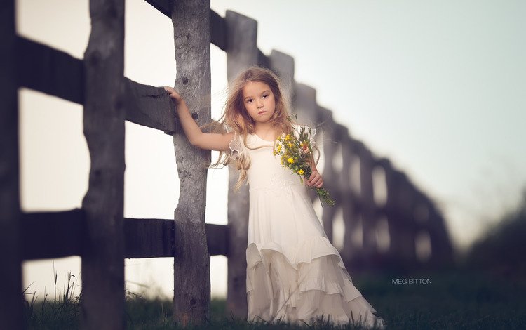 цветы, настроение, платье, забор, дети, девочка, flowers, mood, dress, the fence, children, girl