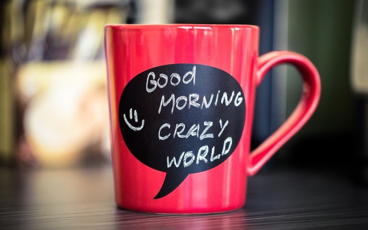 надпись, красная, кофе, кружка, доброе утро, the inscription, red, coffee, mug, good morning