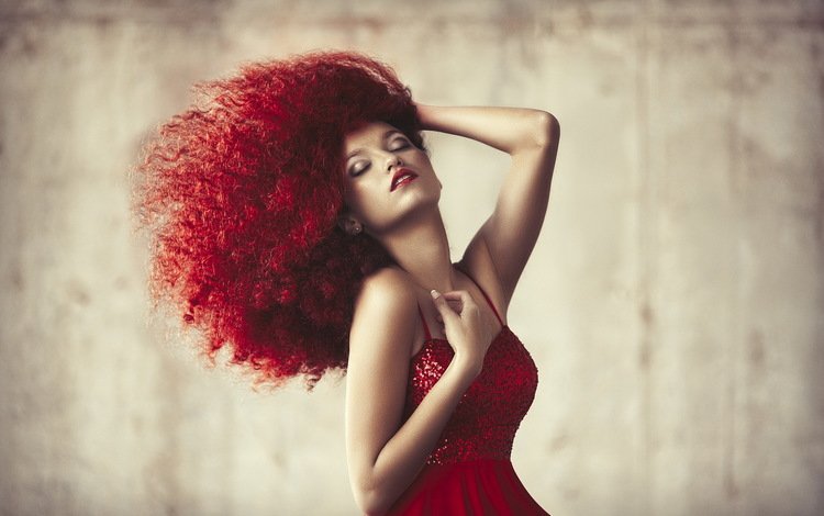 девушка, платье, красные, волосы, красное, girl, dress, red, hair