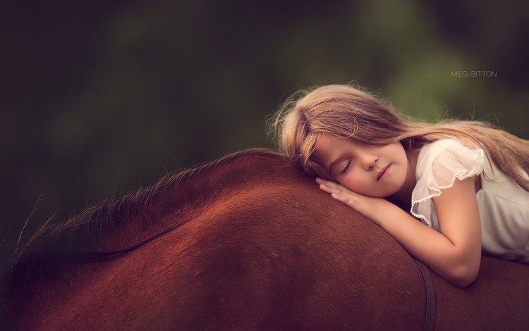 лошадь, сон, дети, девочка, отдых, ребенок, конь, закрытые глаза, horse, sleep, children, girl, stay, child, closed eyes