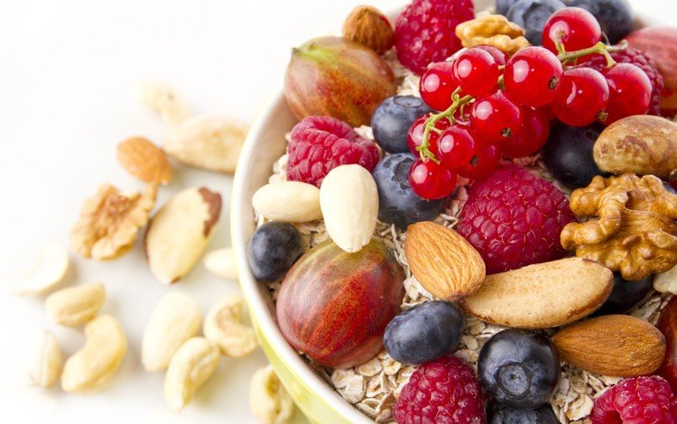 орехи, ягоды, завтрак, мюсли, nuts, berries, breakfast, muesli