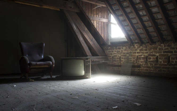 интерьер, телевизор, кресло, окно, чердак, interior, tv, chair, window, attic