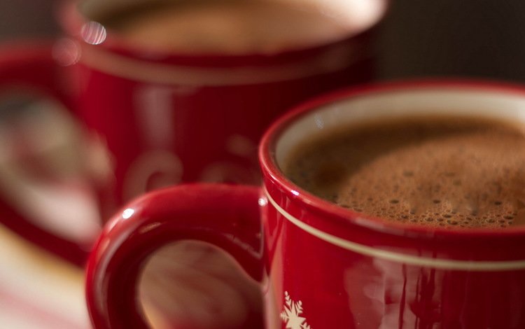 кофе, красные, кружки, пенка, coffee, red, mugs, foam