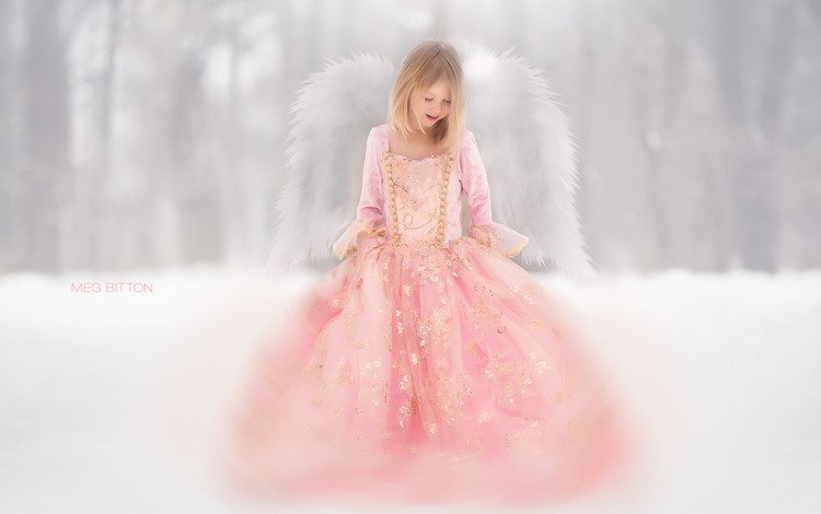 снег, природа, платье, крылья, дети, девочка, ангел, розовое, snow, nature, dress, wings, children, girl, angel, pink