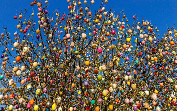небо, дерево, весна, пасха, яйца, the sky, tree, spring, easter, eggs