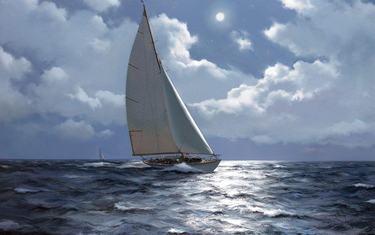 рисунок, море, корабль, живопись, художник-маринист, james brereton, figure, sea, ship, painting, marine painter