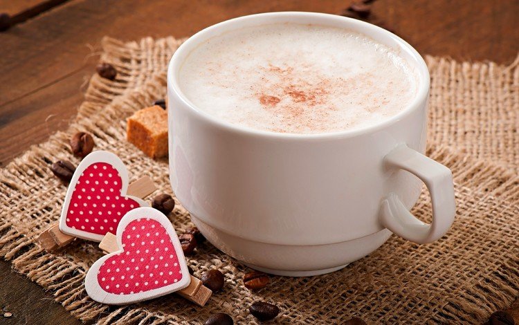 кофе, чашка, молоко, сердечки, coffee, cup, milk, hearts