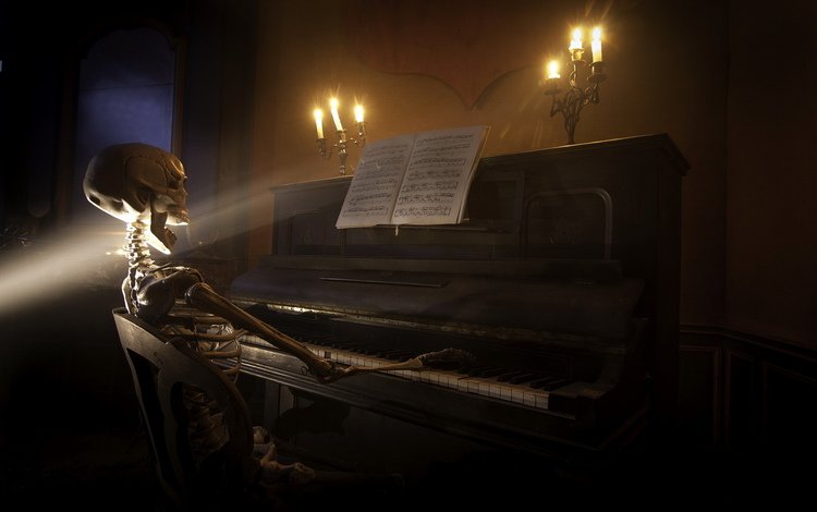 музыка, пианино, скелет, music, piano, skeleton