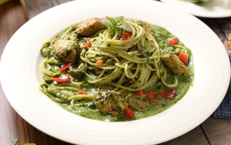 спагетти, блюдо, паста, вегетерианский песто, spaghetti, dish, pasta, veggie pesto