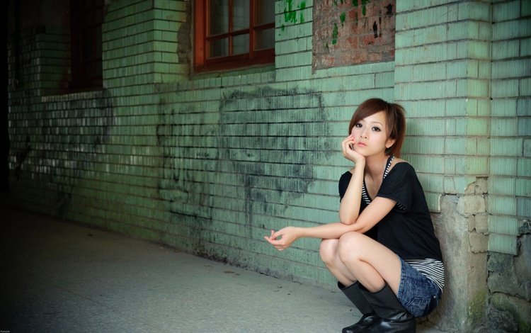 девушка, грусть, стена, надписи, японка, азиатка, girl, sadness, wall, labels, japanese, asian