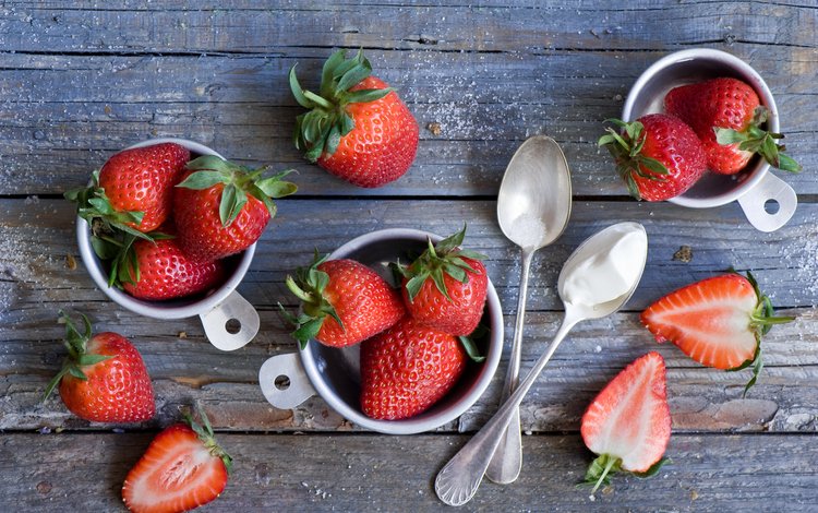 клубника, ягоды, ложки, strawberry, berries, spoon