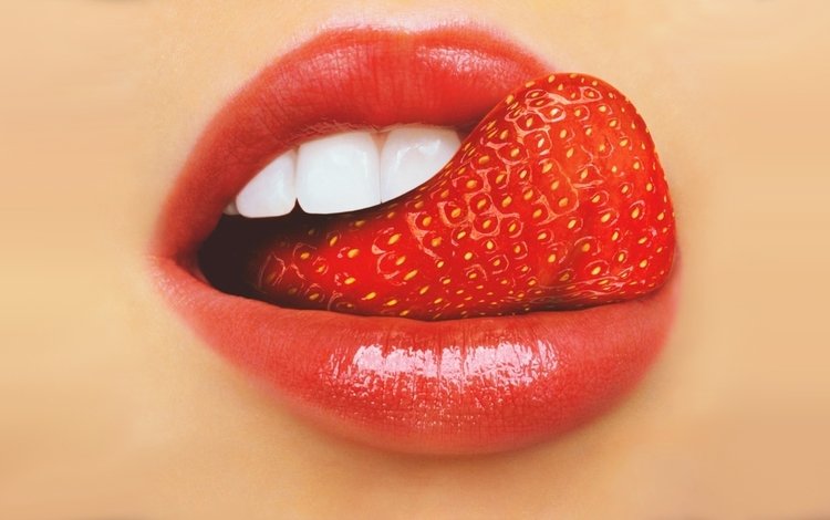девушка, макро, губы, язык-клубничка, girl, macro, lips, language-strawberry